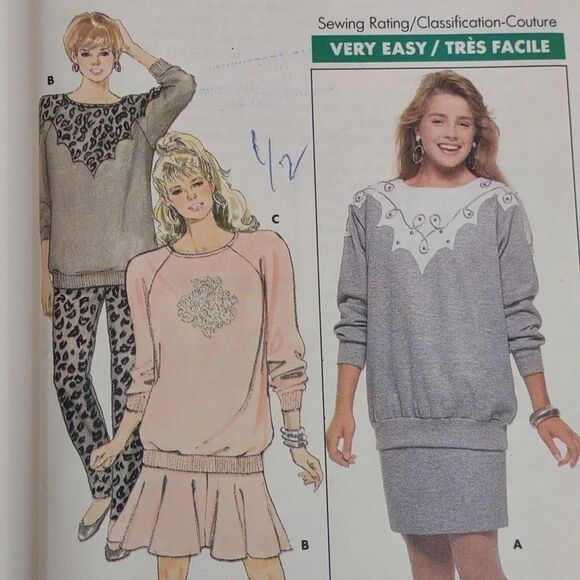Vintage 80s Butterick Pattern 5901 Uncut Sweatshirt Skirt Pants 6 8 10 - Picture 3 of 9